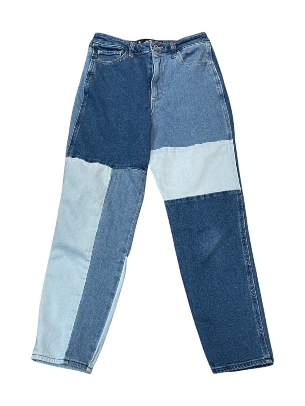 Hollister Ultra High Rise Mom Jean 5R W27 L27 Blue Patchwork Colorblock Denim